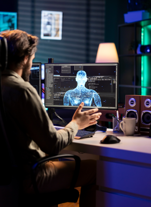 it-freelancer-using-computer-chat-with-ai-robot-humanoid-form-sf-concept 1